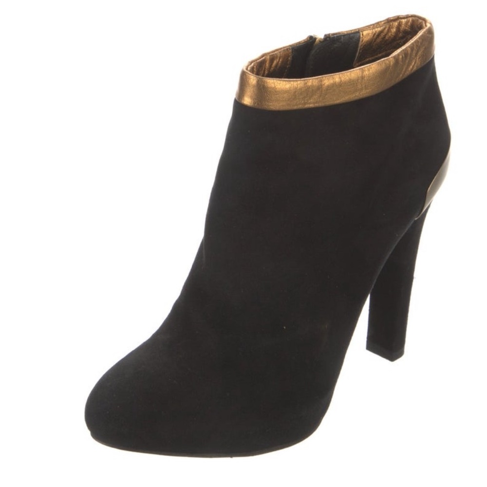 FENDI Black Gold Suede Leather Ankle Heeled Boots Size 37/7 w/Dustbag MSRP $990 - Picture 2 of 14
